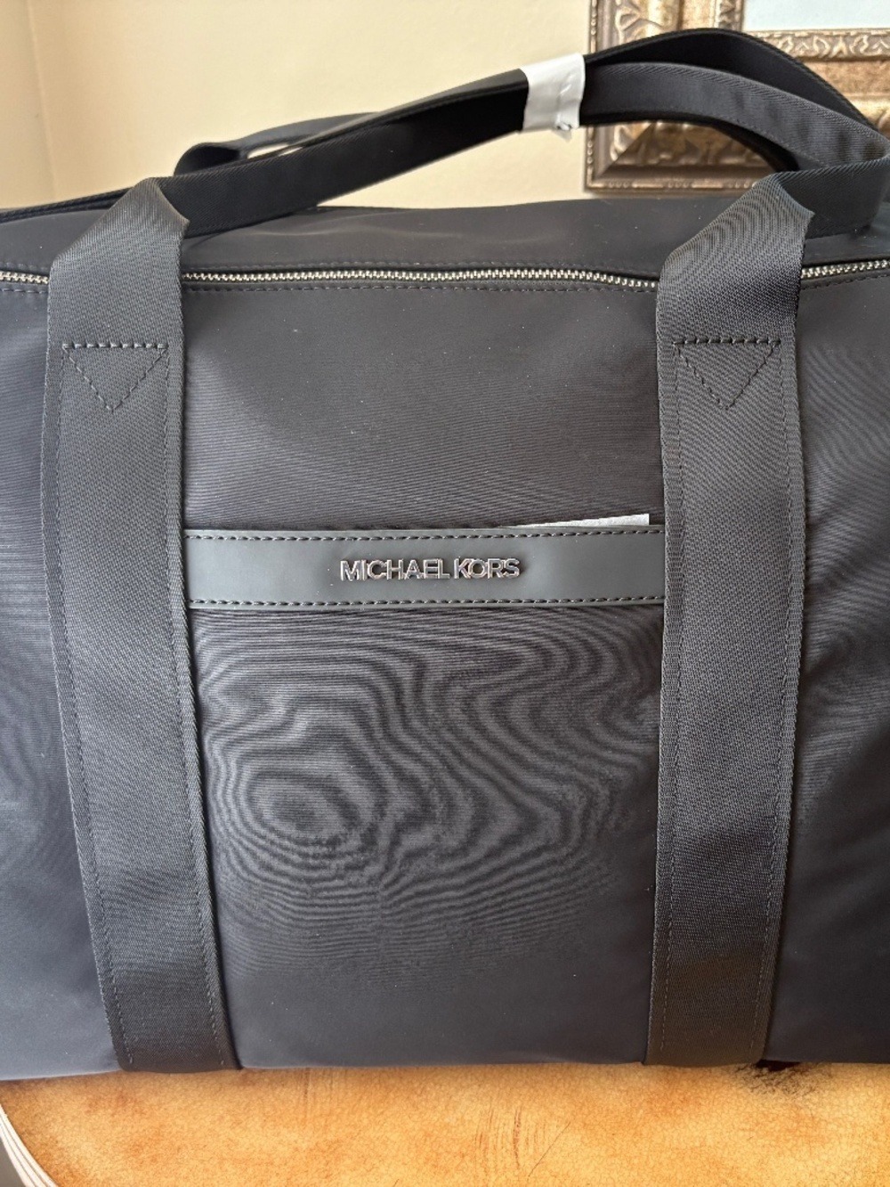 Michael Kors Black Nylon Duffel Bag with Logo Plaque